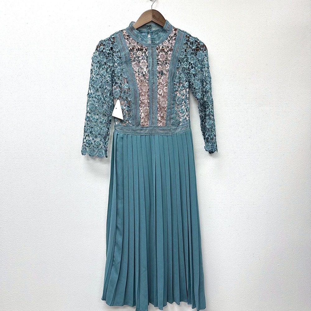 Little Mistress Crochet & Pleatedโ Midi Dress Size 2